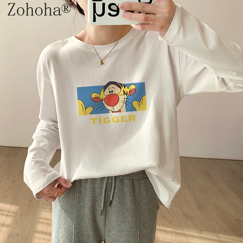 

Женская футболка с длинным рукавом Zohoha, свободная хлопковая Футболка с круглым вырезом и принтом аниме, в стиле Харадзюку, лето 2022