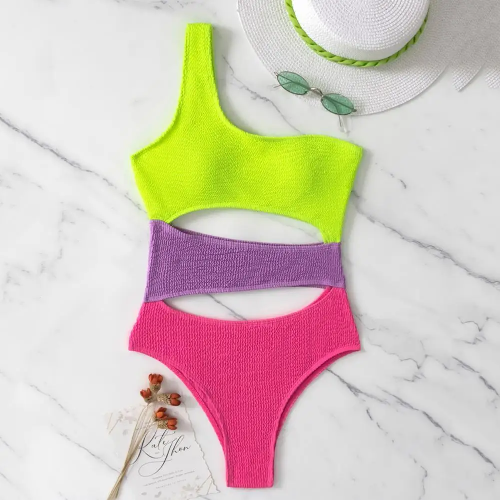 

Women Swimwear Contrast Colors Lady Swimsuit Padded Summer Monokini