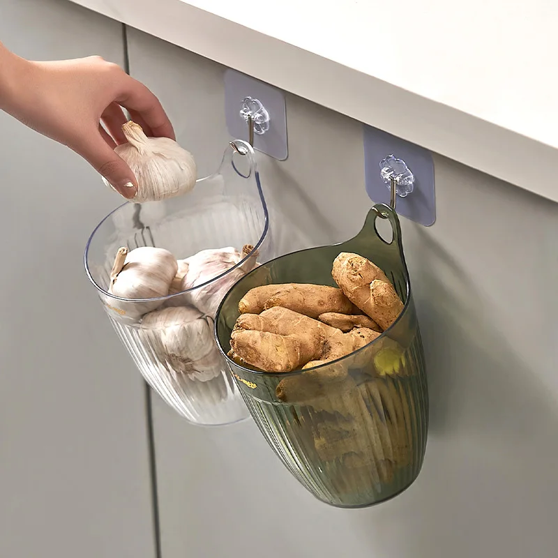 

Kitchen Ginger Garlic Storage Basket Onions Ginger Garlic Holder Wall Hanging Basket With Hook Stand Sundries Storage Container