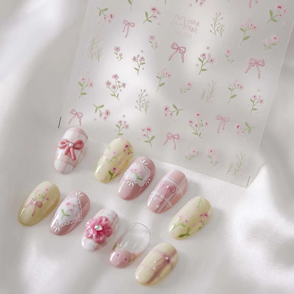 Тюльпан желе цветок наклейки для ногтей Сакура ромашка персиковый розовый бант