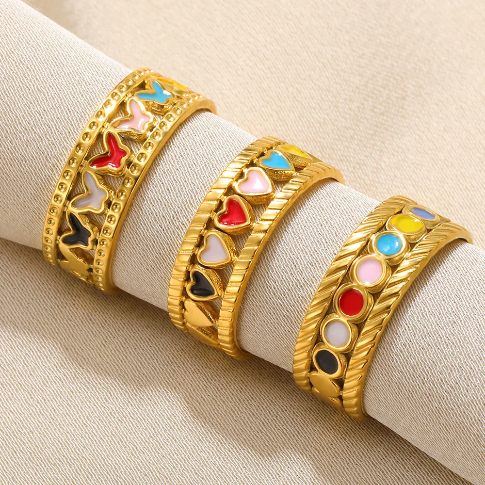 

Multicolour Enamel Round Star Butterfly Rings For Women Wedding Party Jewelry Adjustable Ring Best Friend Gifts Bague Femme Bff