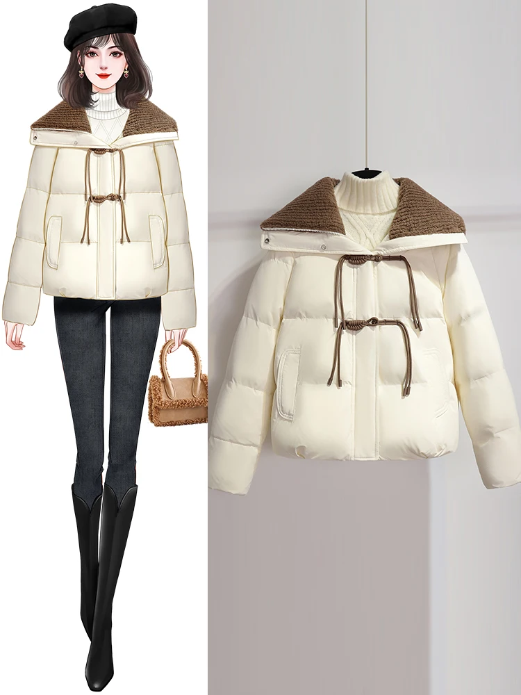Пуховик с карманами женский свободный пуховик воротником-стойкой новинка зимы