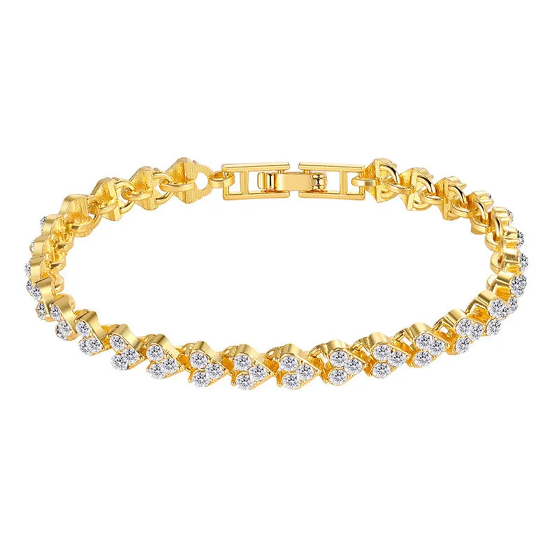 

Luxury Roman Crystal Bracelet For Women Heart Chain Bracelets Rhinestone Bangle Wedding Bridal Jewelry Gifts Dropshipping