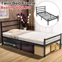 Twin Bed Frame with Headboard No Box Spring Needed 14 inch Metal Platform Bed Frame with Storage for Kids Black