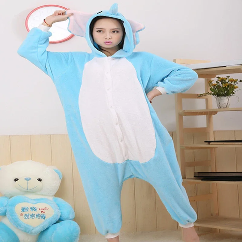 Парные пижамные комплекты с серым слоном женские зимние комбинезоны милыми