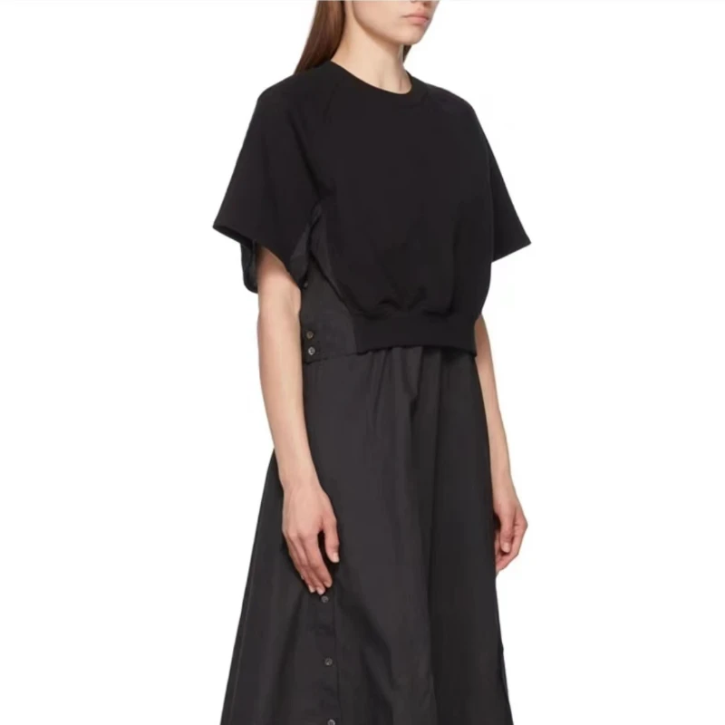 

Women Dress 2023 Spring and Summer New Round Neck Splicing Fake Two-piece Dress