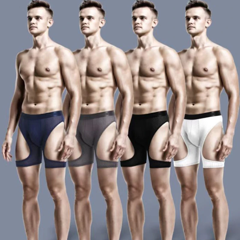 3 Men's Underwear Anti-wear Legs Ice Silk Hollow Out Large Size Boxer Pants Lengthened Boxers Sports Running Fitness Boxer Pants