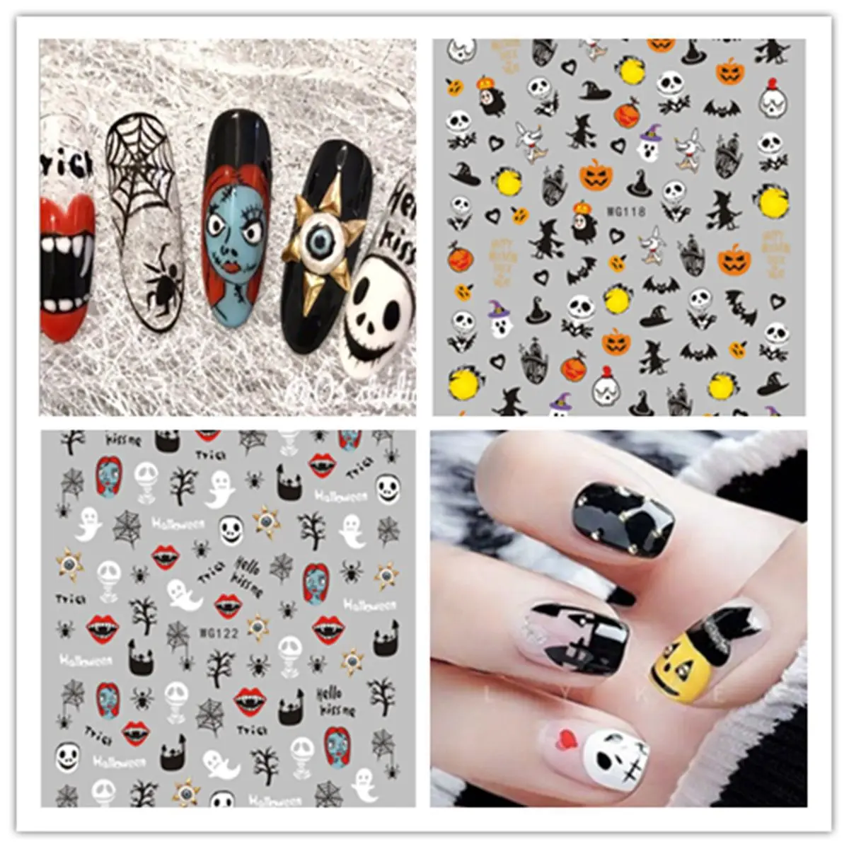 

1PCS Nail Stickers Halloween Series Horror Style Elements Nail Decal 3D Ghost Pumpkin Head Skull Self-adhesive Nail Slider