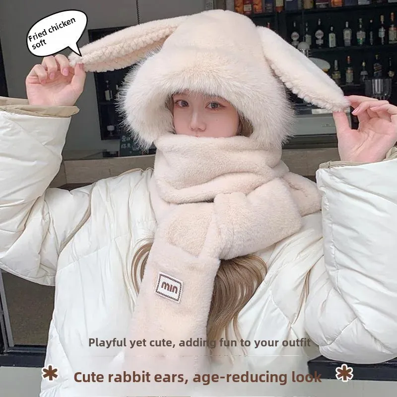 Милая плюшевая шапка с кроликом шарф интегрированные длинные уши осень/зима