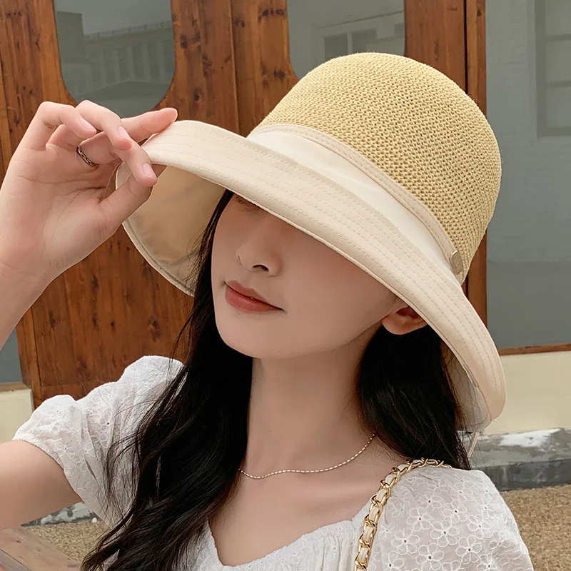 2023 New Summer Bucket Hat Seaside Travel Big Brim Beach Hat Breathable Sun Protection Sunshade UV Sun Hat