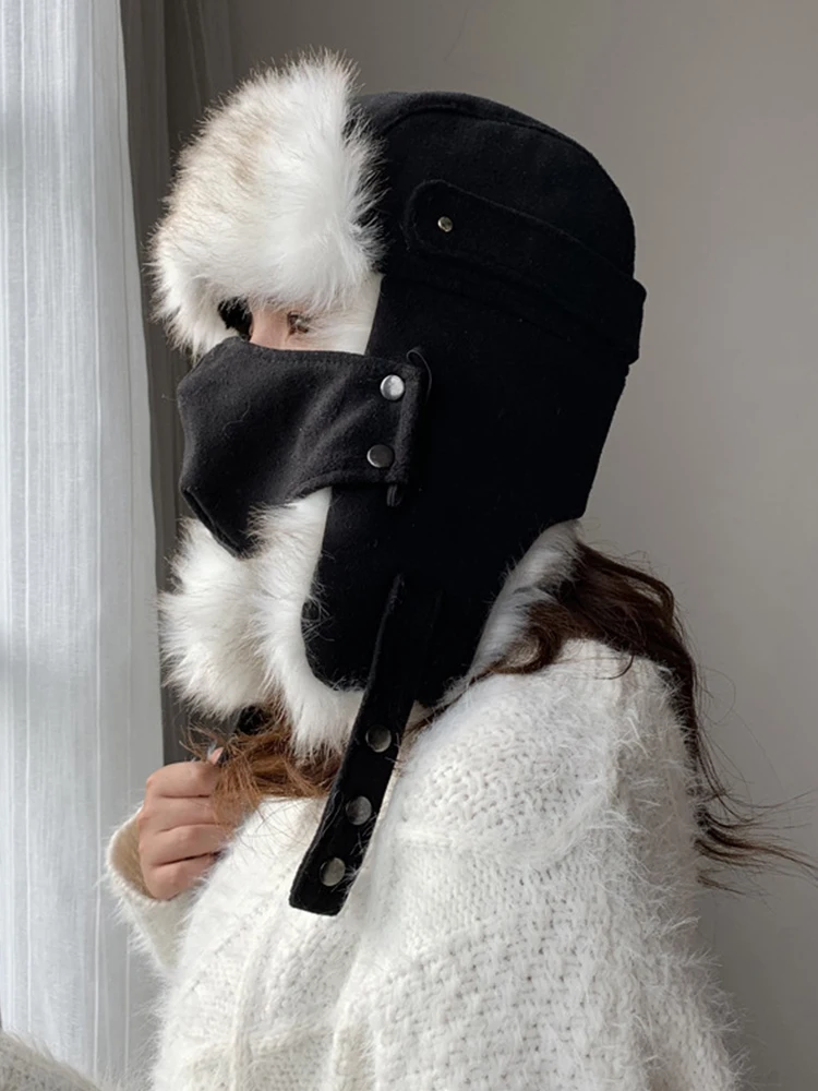 Шапка-ушанка Авиатор женская зимняя из искусственного кроличьего меха теплая