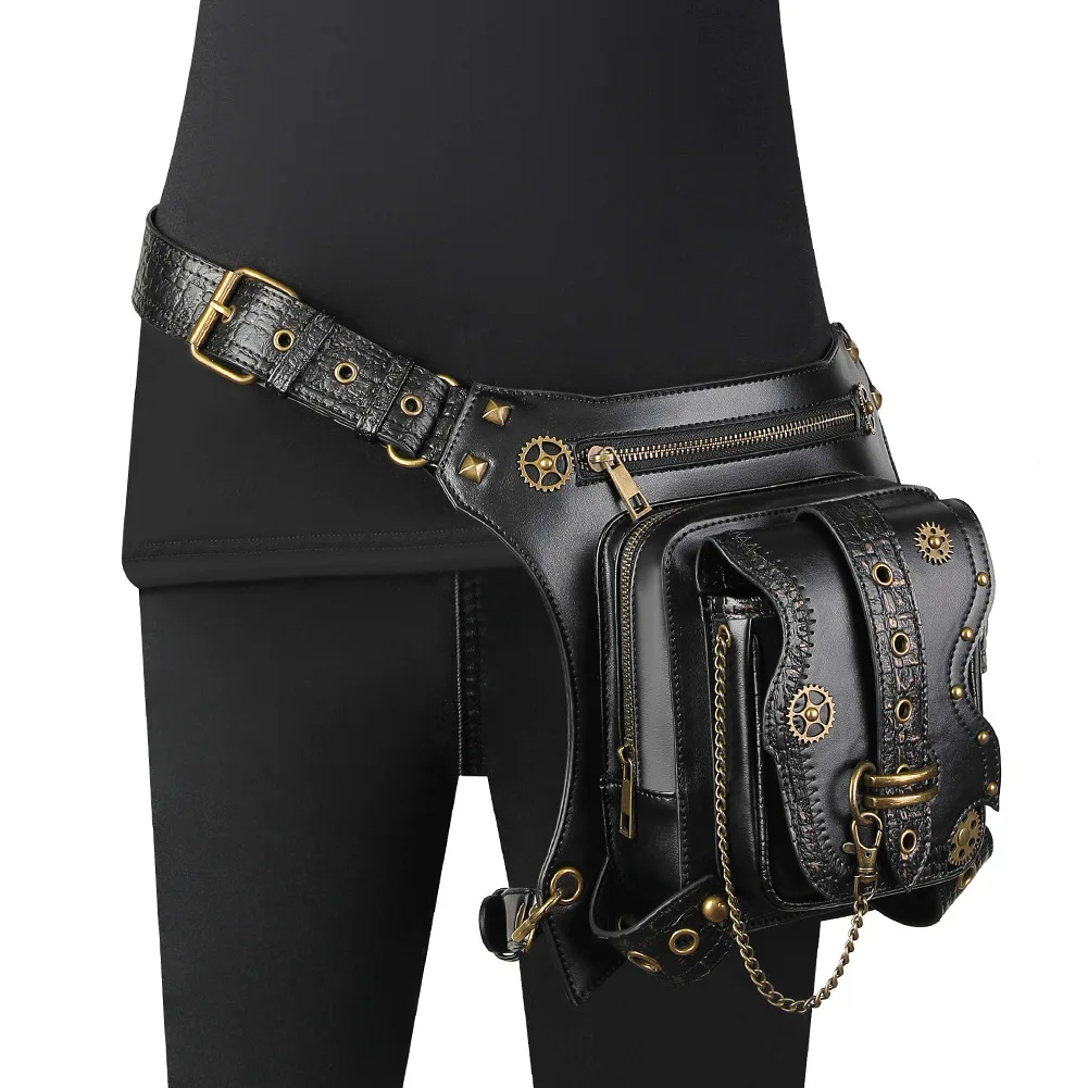 

Gothic Women Waist Leg Bag Men Steampunk Leather Crossbody Bag Motorcycle Thigh Hip Belt Pack Outdoor Messenger Shoulder Bags