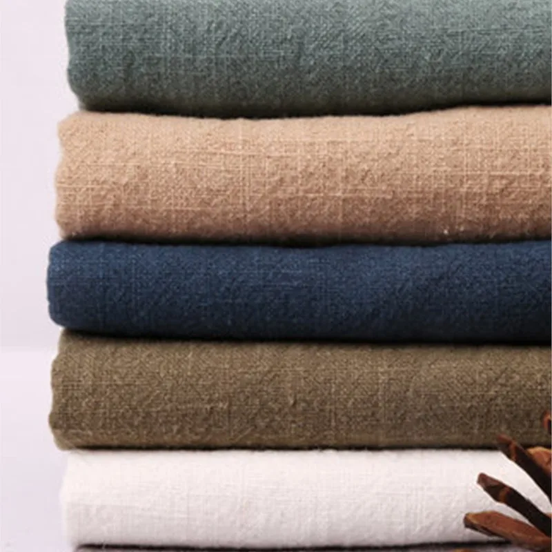 Хлопково-льняная ткань для одежды стираная однотонная винтажная утолщенная