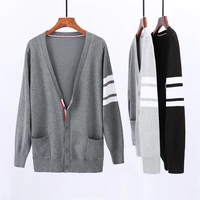 tb knitted cardigan 2021 korean version of autumn and winter v neck college style long sleeved loose top coat female sweater
