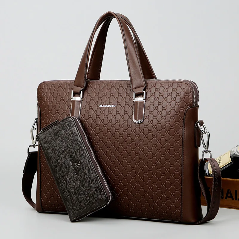 Luxury Genuine Leather Men's Briefcase Large Capacity Shoulder Messenger Bag Cow Leather Business HandBag Male Laptop Bag