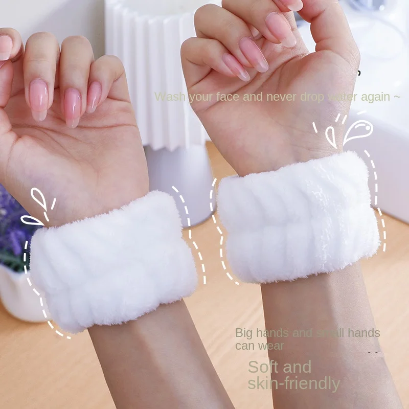 

2023 New Pure Color Plush Wrist Waterproof Hair Band Women Wash Face and Make Up Wrist Strap Headbands Female Fashion Accesories