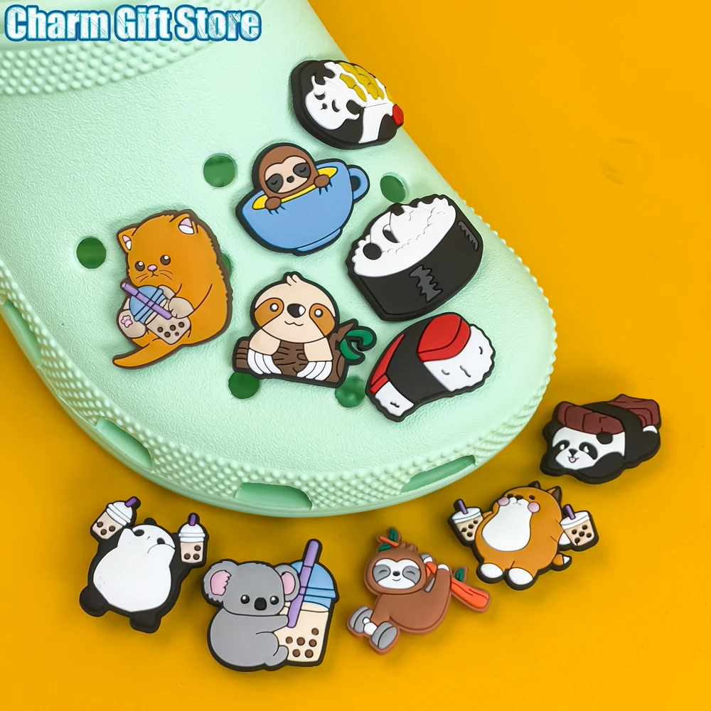 

1-9pcs Panda Croc Charms Pack Koala Sloth Shoe Charms Polar Bear Clog Pins Bubble Tea Shoe Decorations Cute Animals Kids Gift