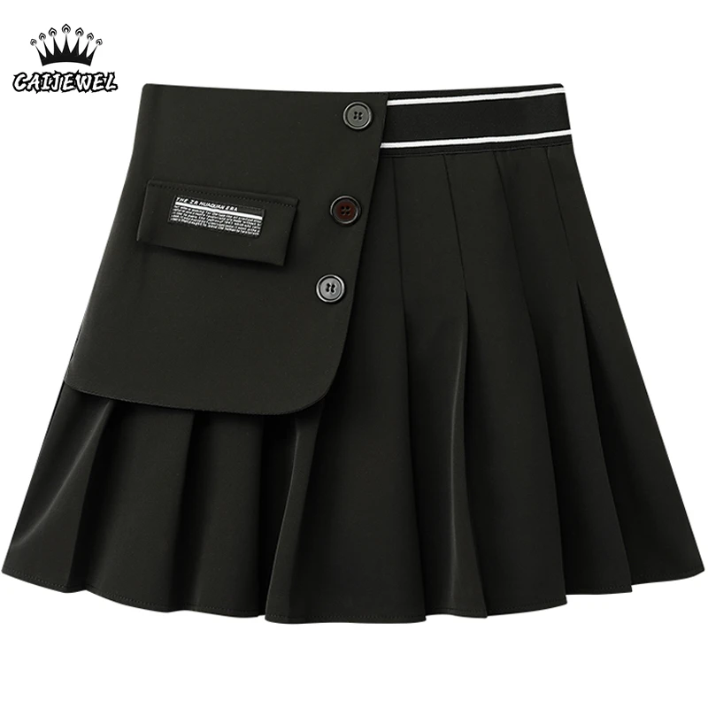 

Women's Half Body Skirt Irregular A Word High Waist Casual Korean Fashion Baggy Vintage Short Pleated Skirt Ladies Summer