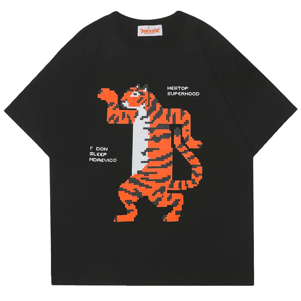 Oversized T-shirt Foaming Print The Year of Tiger Cotton O-neck Men Harajuku Streetwear Casual Hip Hop T Shirt for |