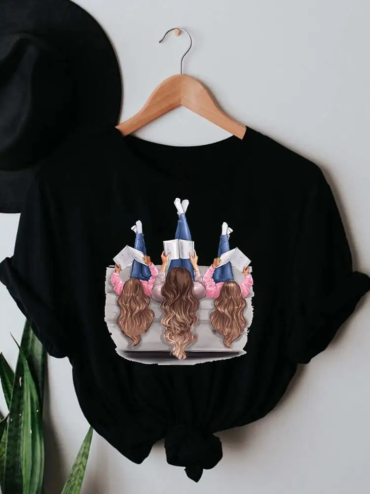 

Футболка женская летняя с принтом, милая рубашка с коротким рукавом, с графическим принтом, модный топ, черный цвет