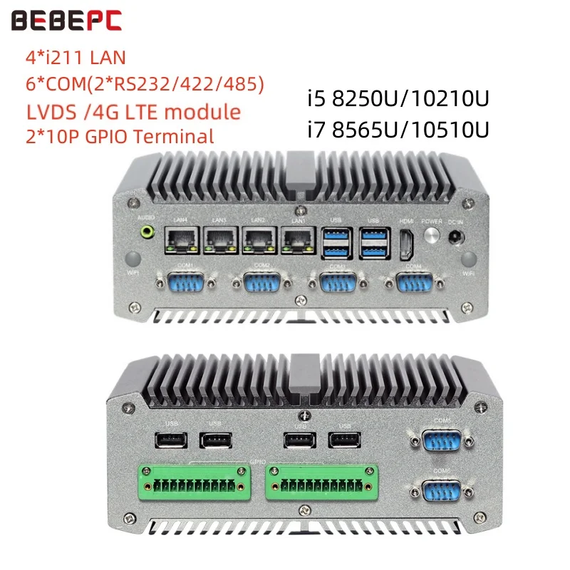 

BEBEPC Router mini pc 4*i211LAN 6*COM 2*RS232/422/485 4G LTE module 1*LVDS PoE LINUX WIN10/11 Suport MAX 32G DDR4 Industrial PC