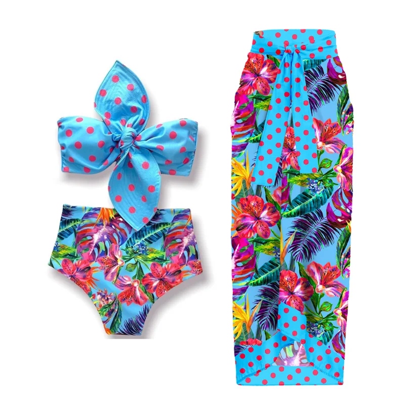 

Ashgaily 2023 Swimsuit Women Bikini with Beach Skirt Swimwear V Neck Ruffle Print 3pack Bathing Suit Beachwear Bikini Set