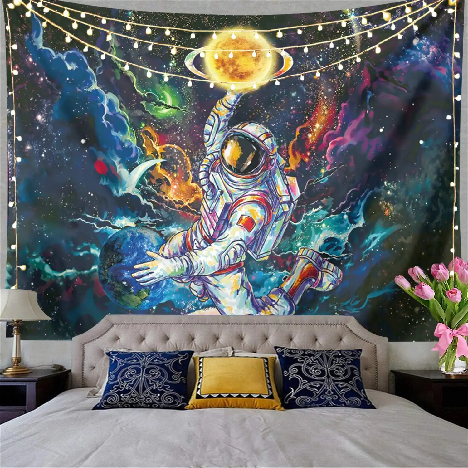 

Astronaut Tapestry Blacklight Space Tapestry Posters for College Dorm Decor Cool Spaceman on Fantasy Universe Planets Galaxy Sky