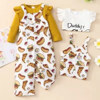 girls clothing set kids clothes girls letter flying sleeve topsfood print rompers 2pcs sets fashion clothes girls outfits 1 6y