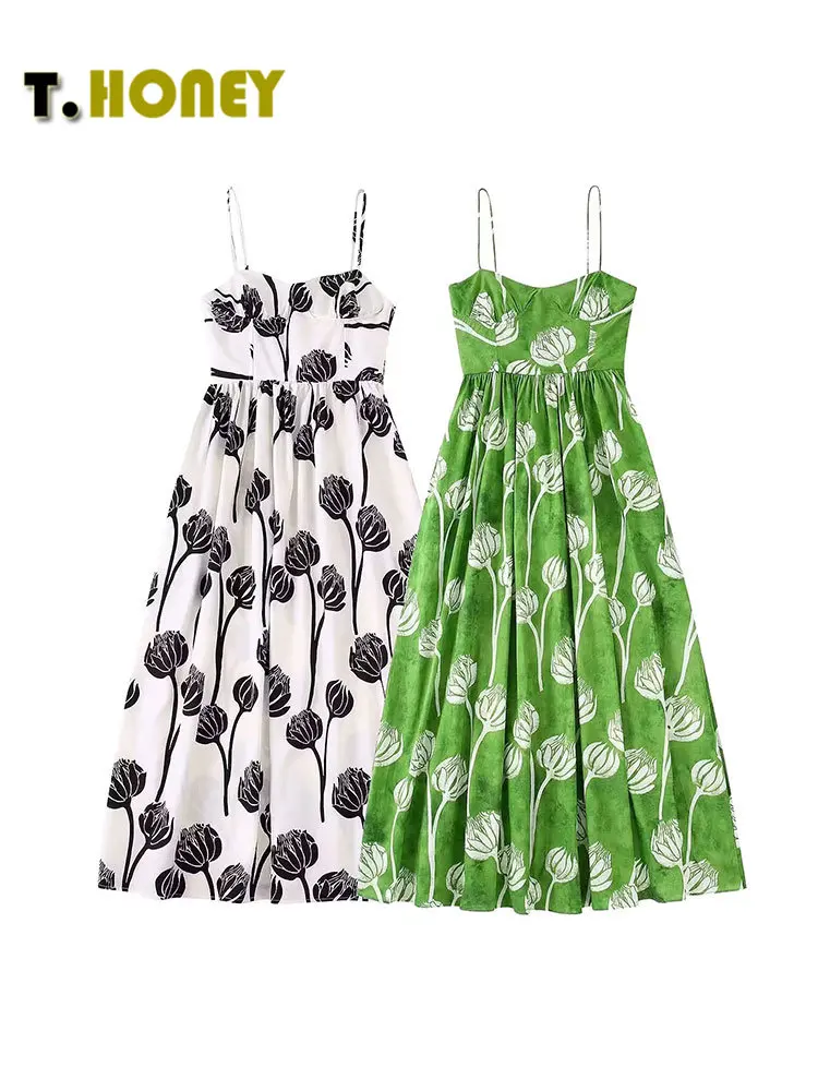 

TELLHONEY женское модное платье с принтом милой шеей талией складками на молнии сбоку женские платья без рукавов трапециевидного силуэта с высо...