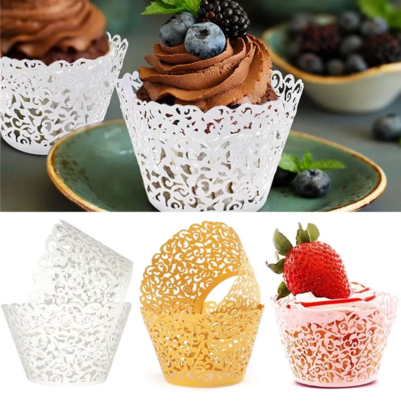 12PCS Lace Hollow Cupcake Wrappers For Wedding Birthday Party Cake Decoration Baby Supplies Muffin Paper Cups Cases - купить по