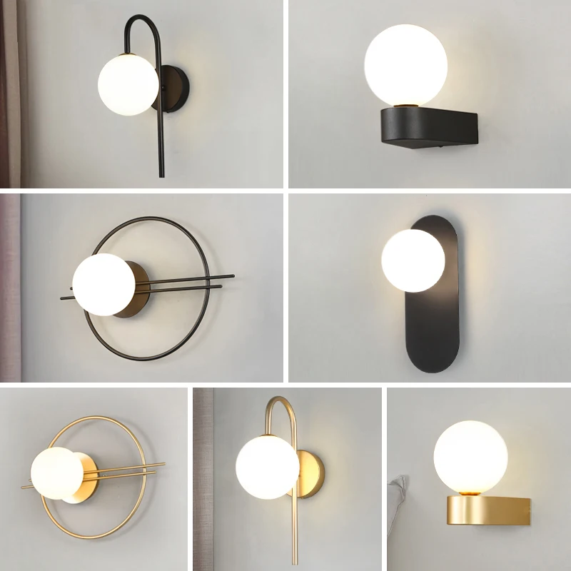 Minimalist LED Wall Lamp for Bedside Bedroom Indoor Glass Ball Wall Light Wall Sconce with G9 9w for Blackground Interior Lamps
