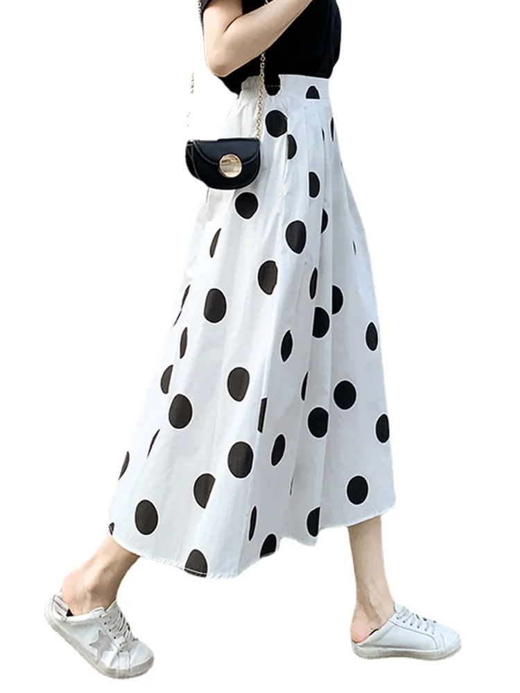 

Women Summer Fashion Customize Made Size 3XS-10XL Casual High Waist Dot Pirnt Medium Long A Line Skirt