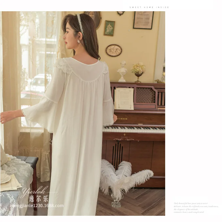 Spring 2022 New Retro Palace Style Nightgown Women's Cotton Lace Princess French Nightdress Long Lady Sleepwear Nightwear