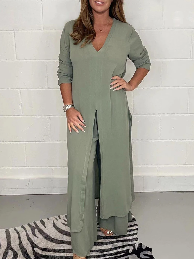 

Женский праздничный комплект из 2 предметов, однотонный топ X-Long с V-образным вырезом и эластичной талией, весна-лето 2023