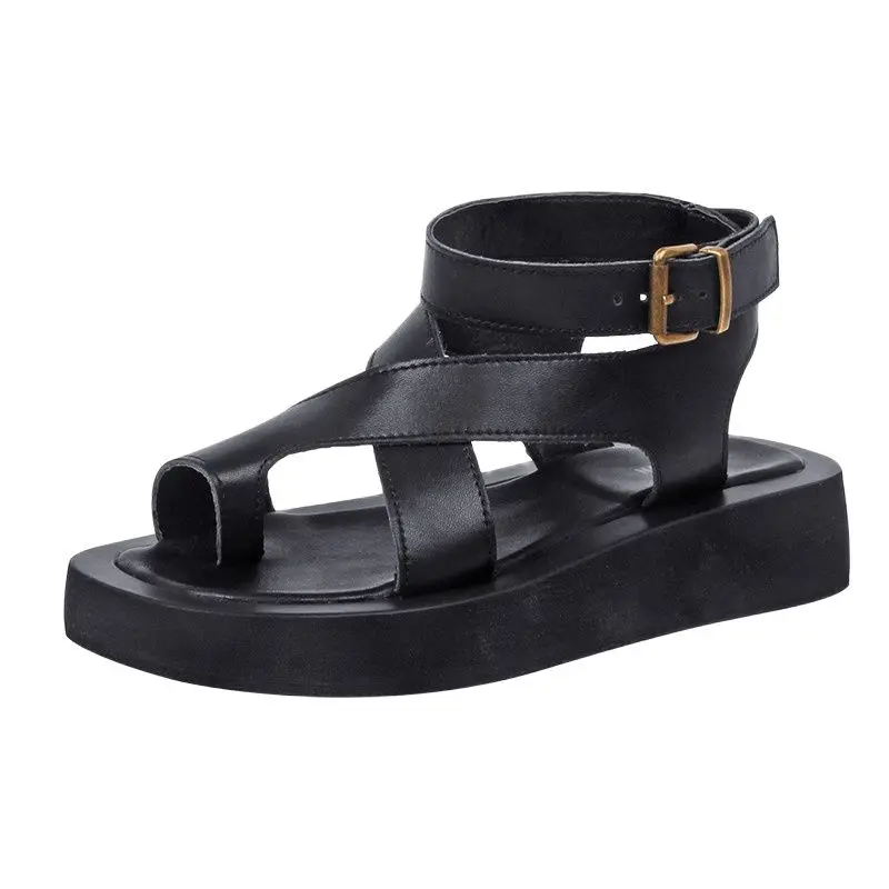 

2022 Fashion Summer New Clip Toe Sandals Ladies Roman Women Shoes Muffin SandalsSandals Women Genuine Leather