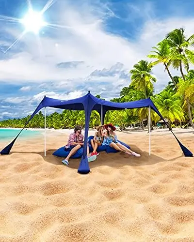 

Canopy Tent Sun Shade, 10x10 FT Beach Tent Canopy Beach Sun Shade Sun Shelter UPF50+ with with 4 Stability Poles Sand Shovel an