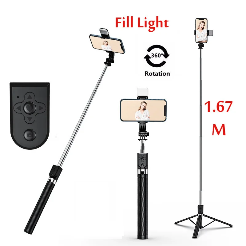 

1.67M długi rozszerzony Bluetooth bezprzewodowy Selfie Stick Live Broacast stojak uchwyt statyw składany z wypełnieniem światła