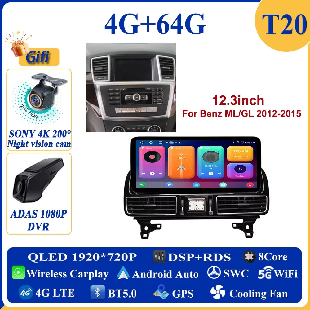 

Автомобильный GPS Android для Mercedes Benz ML GL GLE GLS W166 X166 2012-2019 12,3 дюйма 4,5NTG 5,0NTG Авто Raido Мультимедийный плеер DVD Экран