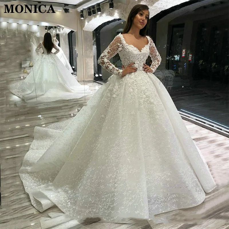 

Luxury Lace Wedding Dresses Long Sleeves 2022 robe de mariage Beaded Appliqued Ball Gown Bridal Dresses Arabian vestido de noiva