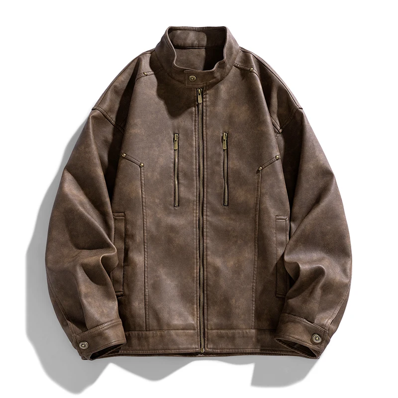 Мужская бейсбольная куртка из ПУ кожи на молнии