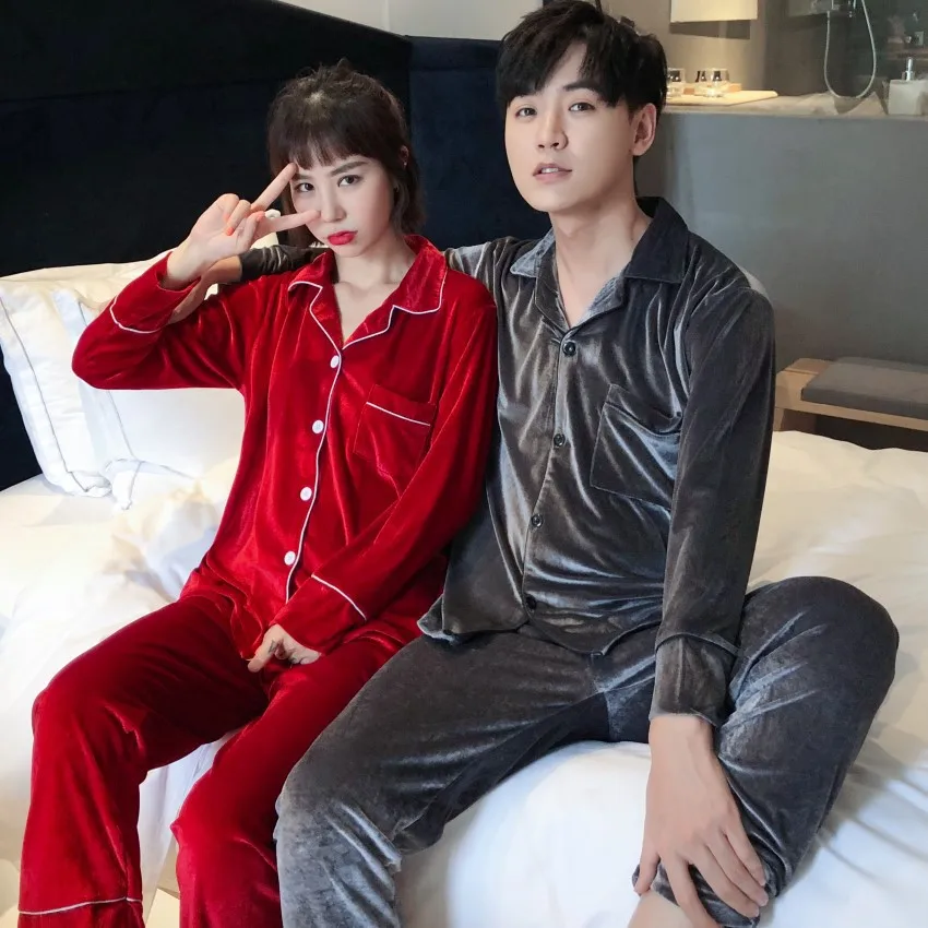 

Gold Velvet Couples Women's Pajamas Autumn And Winter New Pajama Sets Of Fat Plus Size Loungewear Home Sleepwear