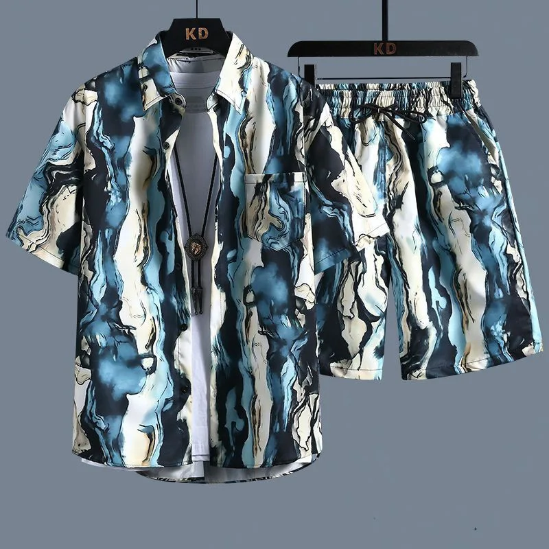 【 M-3XL 】 New Men's Printed Shirt Set, High-quality Fashionable Shorts, Hawaiian Style Casual Floral Top, Summer Beach Shirt Set