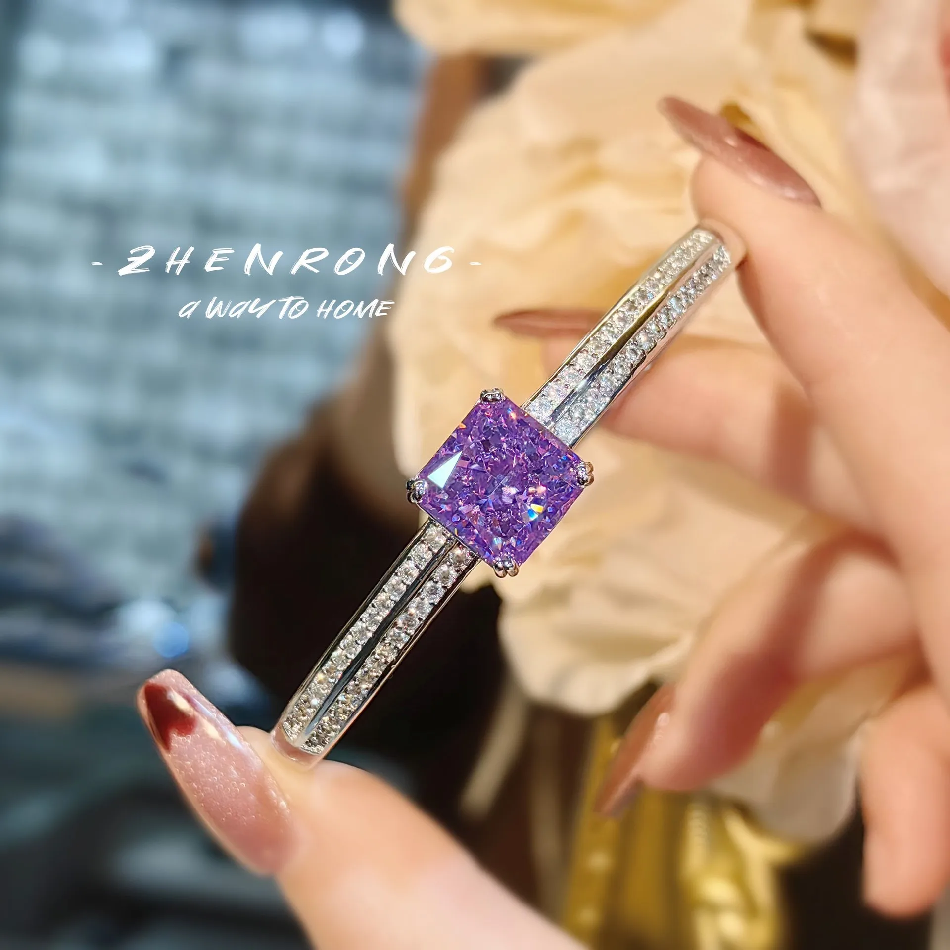 Модный Роскошный квадратный фиолетовый бриллиантовый браслет с ледяным цветком