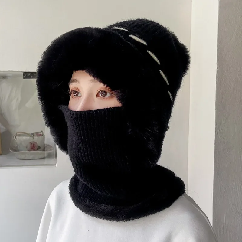 Модная простая вязаная шапка зимняя уличная теплая для шеи защита ушей шерстяная