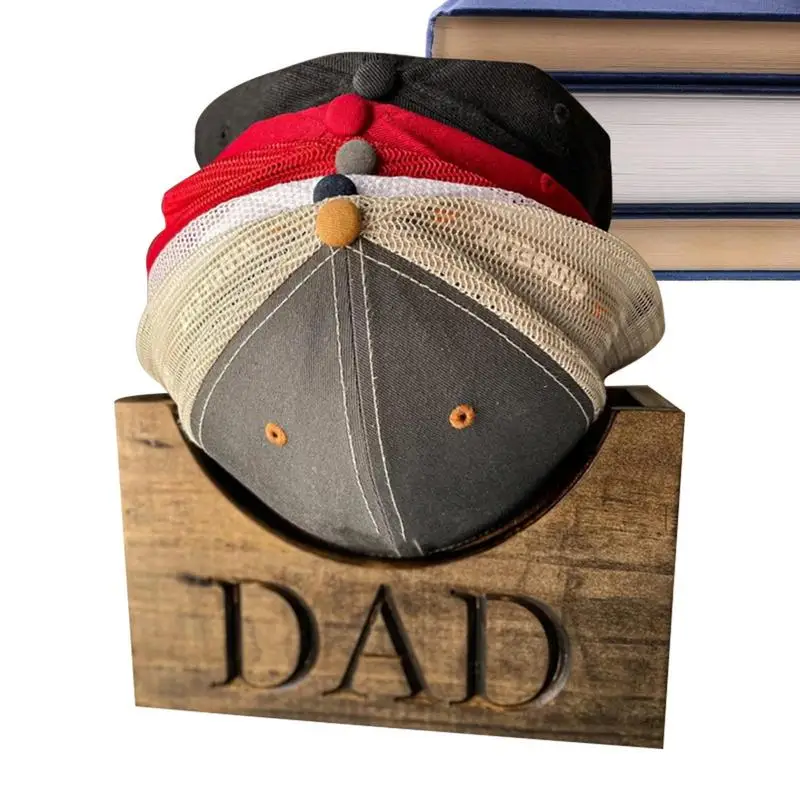 

Wooden Baseball Box Wood Hat Storage Box With DAD Carved Hat Rack Display Case For Desktop Bedroom Cupboard Bookshelf Living