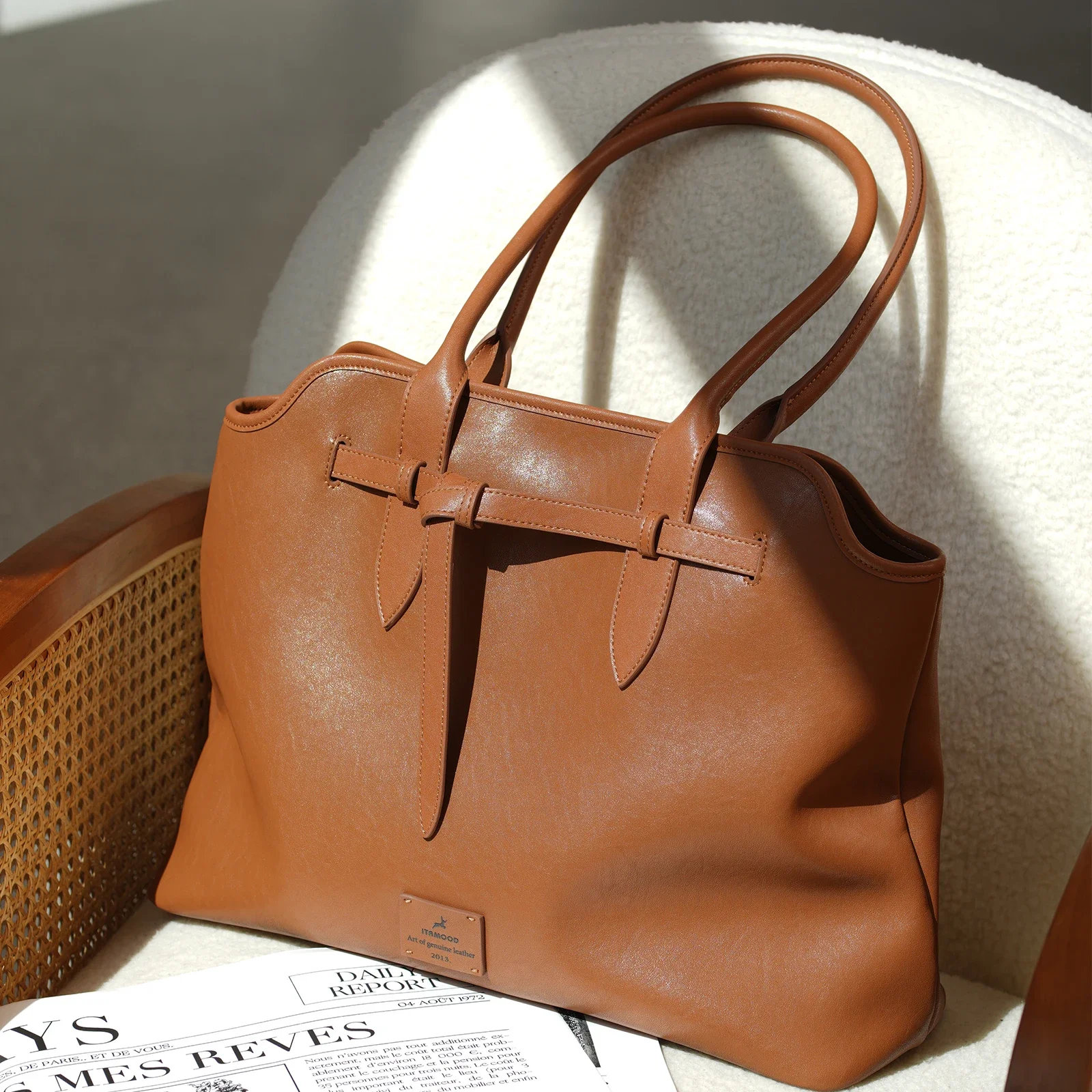 ITAMOOD большая сумка из натуральной кожи супер вместимость коричневая