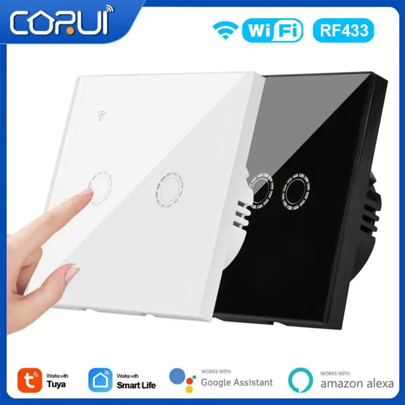 

CORUI 1/2/3 Gang Tuya WiFi Smart Glass Panel Touch Switch EU RF433 Home Wall Switch Remote Control Works With Alexa Google Home