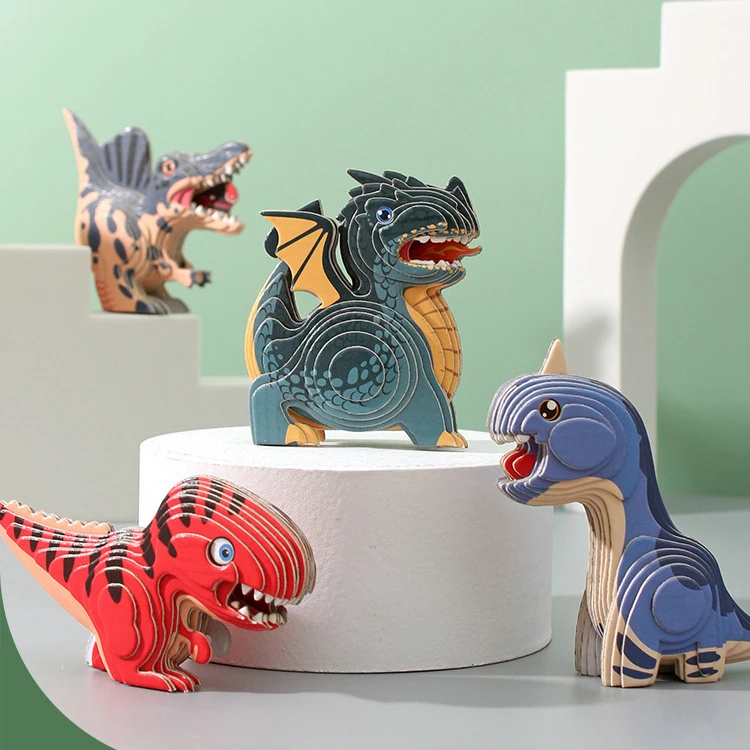 Деревянный динозавр с глазами пазл для мальчиков и девочек подарок 3D Обучающие