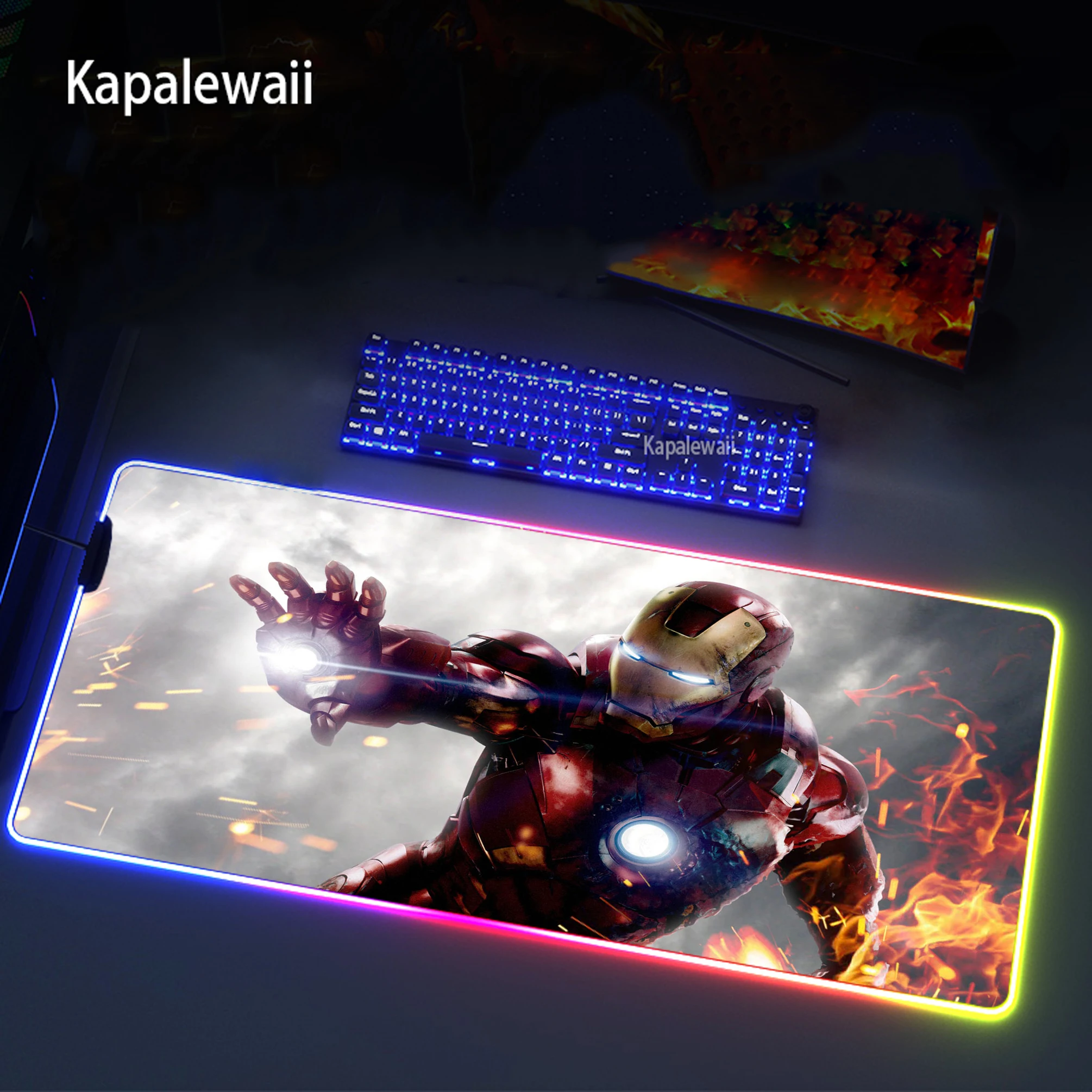 

RGB Large Mouse Pad Iron Man Gaming Mouse Pad Rubber Gamer Computer Mousepad Led Backlight Carpet XXL Keyboard Desk Mats