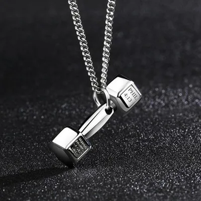 

Selling Fashion Fitness Lettering Dumbbell Necklace Men's Pendant Domineering Personality Couple Girls Simple Jewelry Wholesale